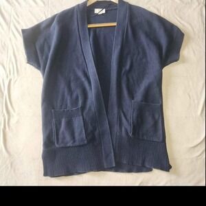 LOFT by Ann Taylor Navy Blur Short Sleeve Cardigan Open Sweater Size L Womens.